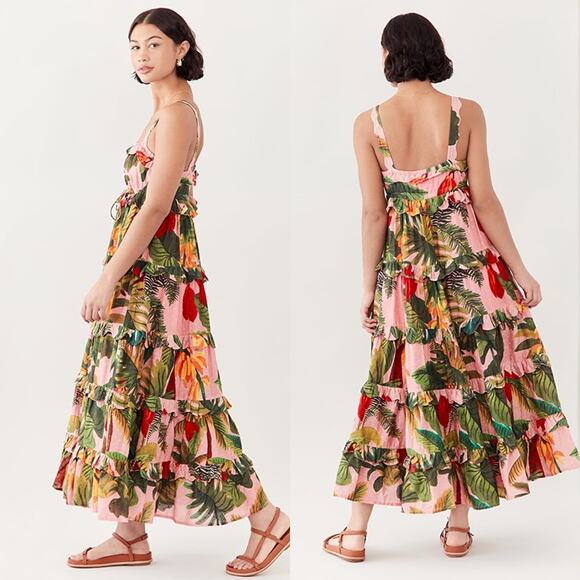 Farm Rio Cocoa Forest Ruffle Floral Maxi Dress - Picture 5 of 9